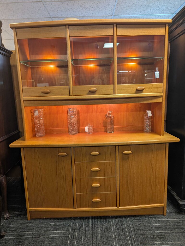 Modern Teak Veneer Display Cabinet