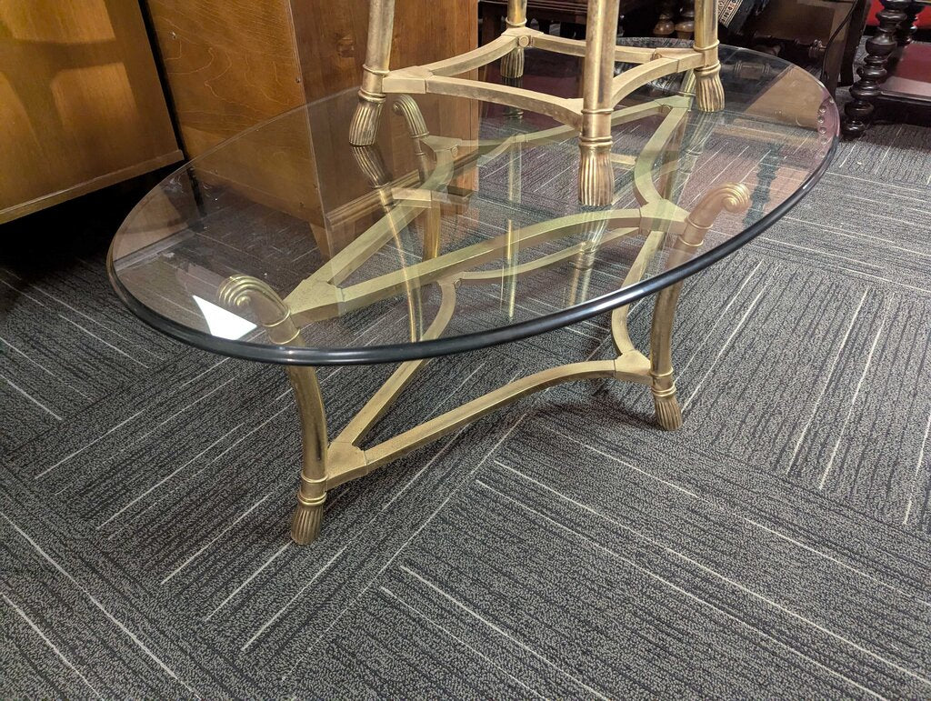Vintage Brass Coffee Table With Brass Base