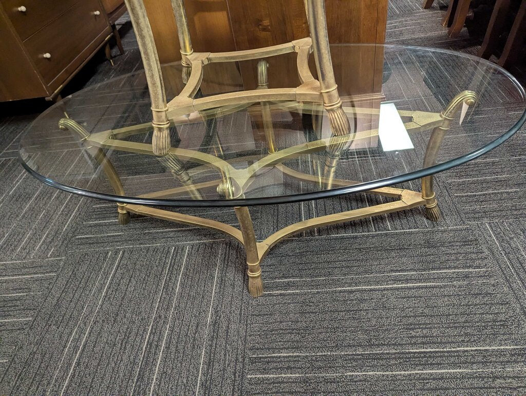 Vintage Brass Coffee Table With Brass Base