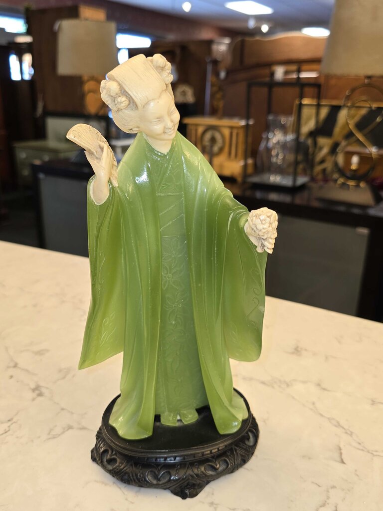 Vintage Geisha Asian Faux Jade Figurine