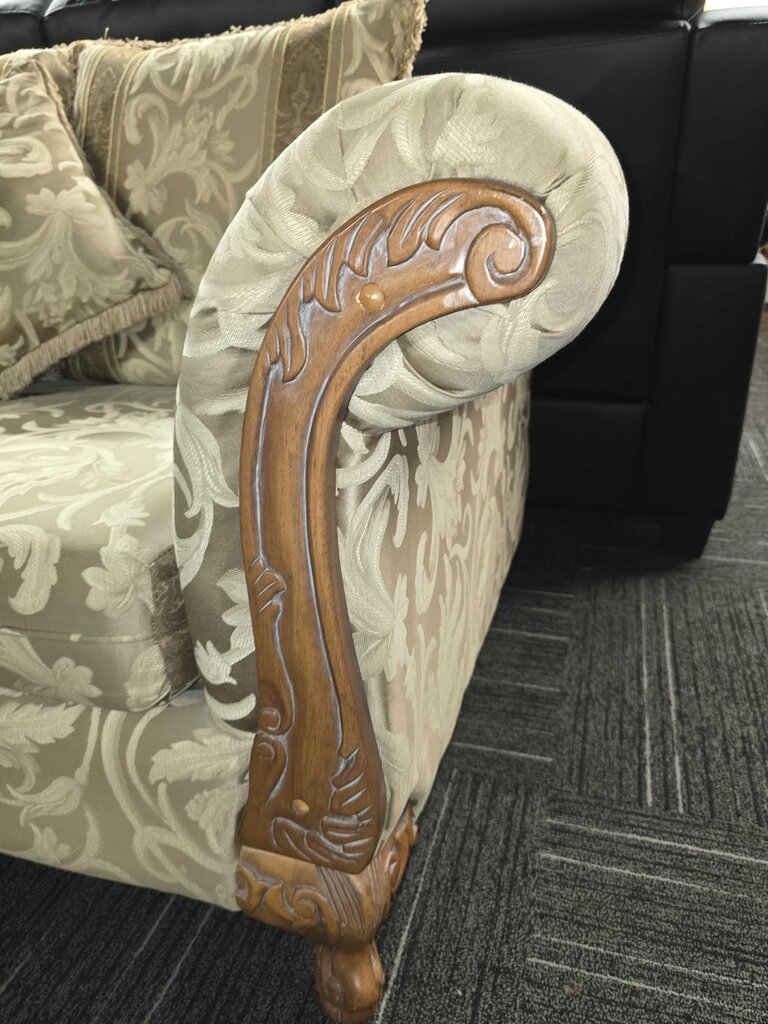 Vintage Loveseat With Wood Trim