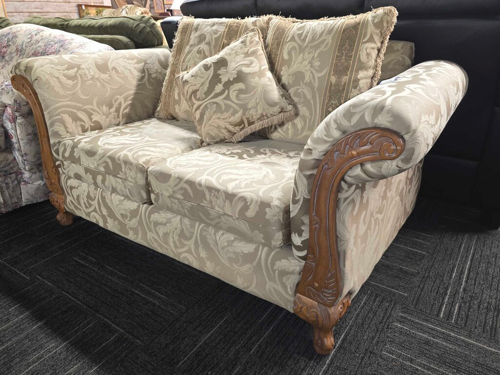 Vintage Loveseat With Wood Trim
