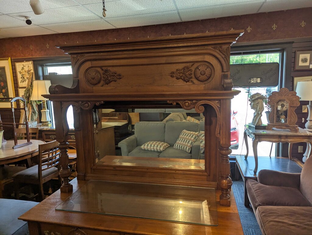 Antique Carved Walnut Sideboard With Mirror
