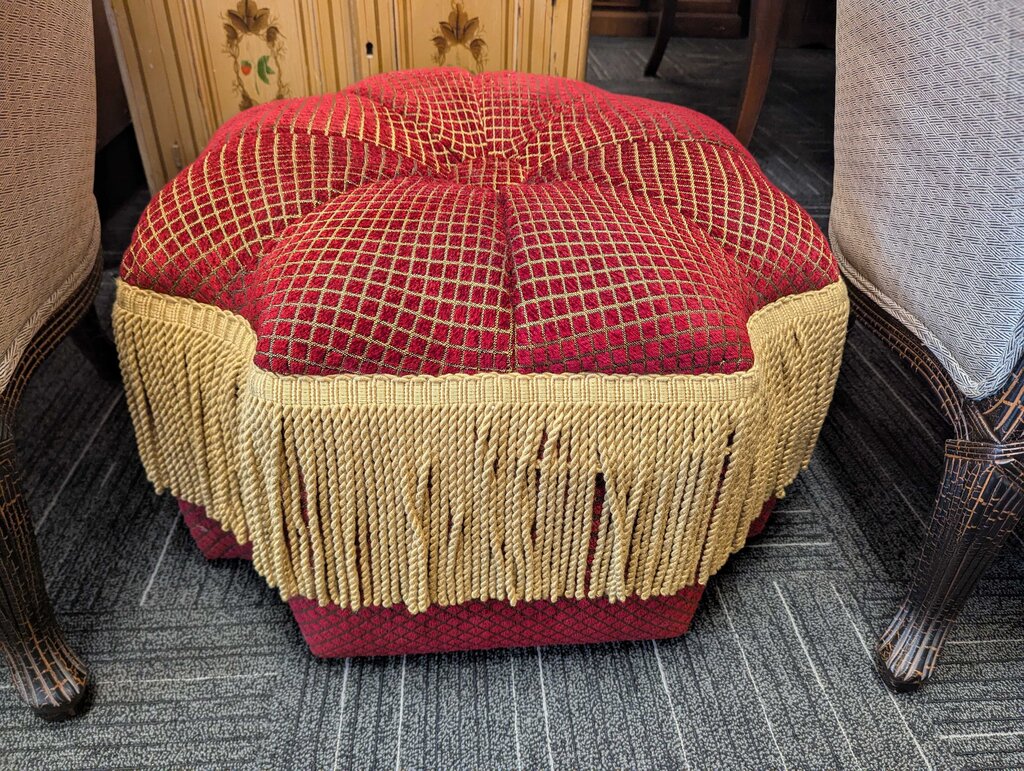 Designer Upholstered Ottoman w/ Tassels
