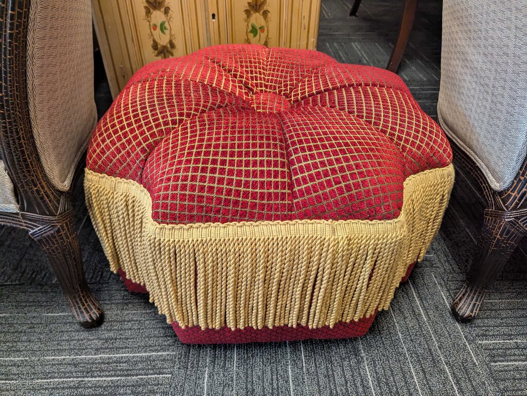 Designer Upholstered Ottoman w/ Tassels