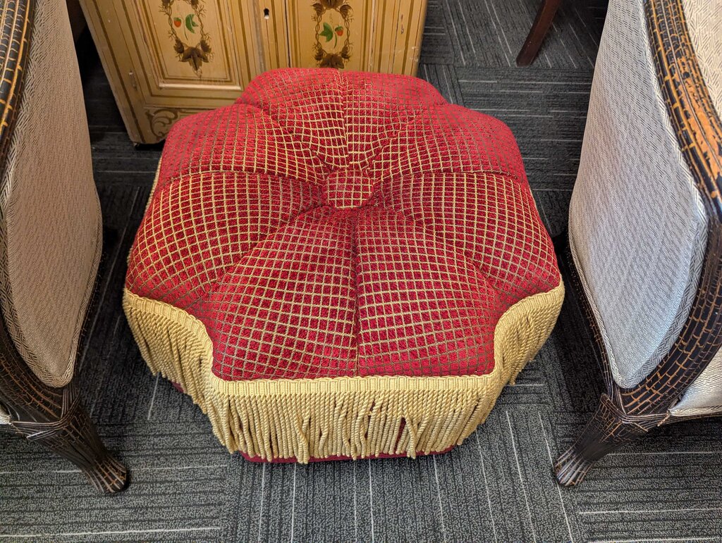 Designer Upholstered Ottoman w/ Tassels