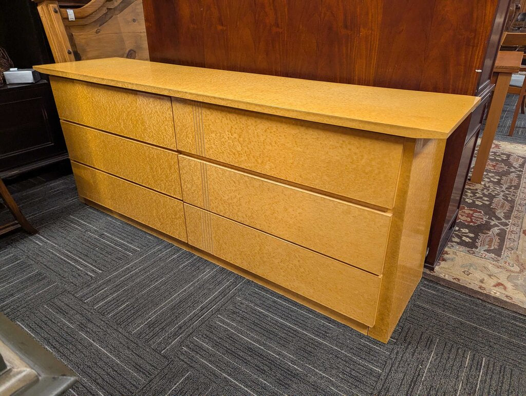 Contemporary Modern Birds Eye Maple Six Drawer Dresser