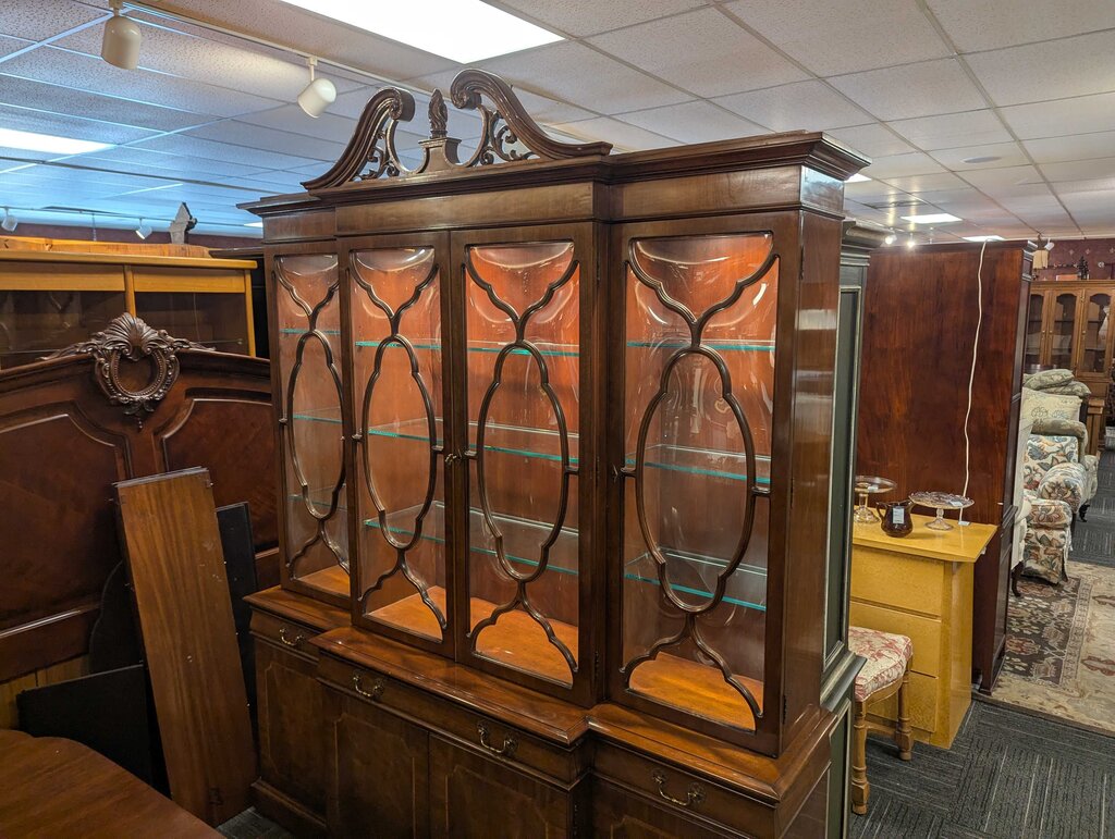 Formal Solid Mahogany Karges Breakfront With Leather Writing Desk