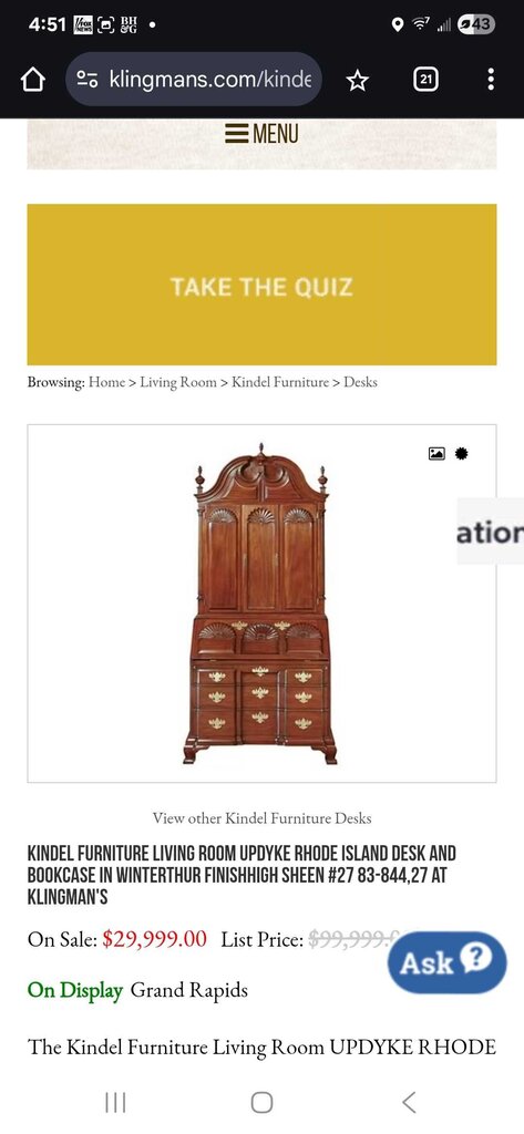 Spectacular Kindel UpDyke Island Winterthur Secretary Deskl