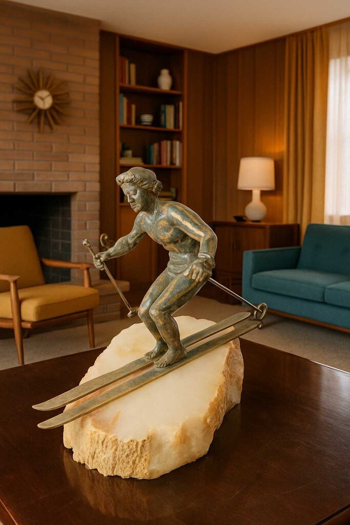 MCM Curtis Jere Bronze Skier Sculpture Circa 1960