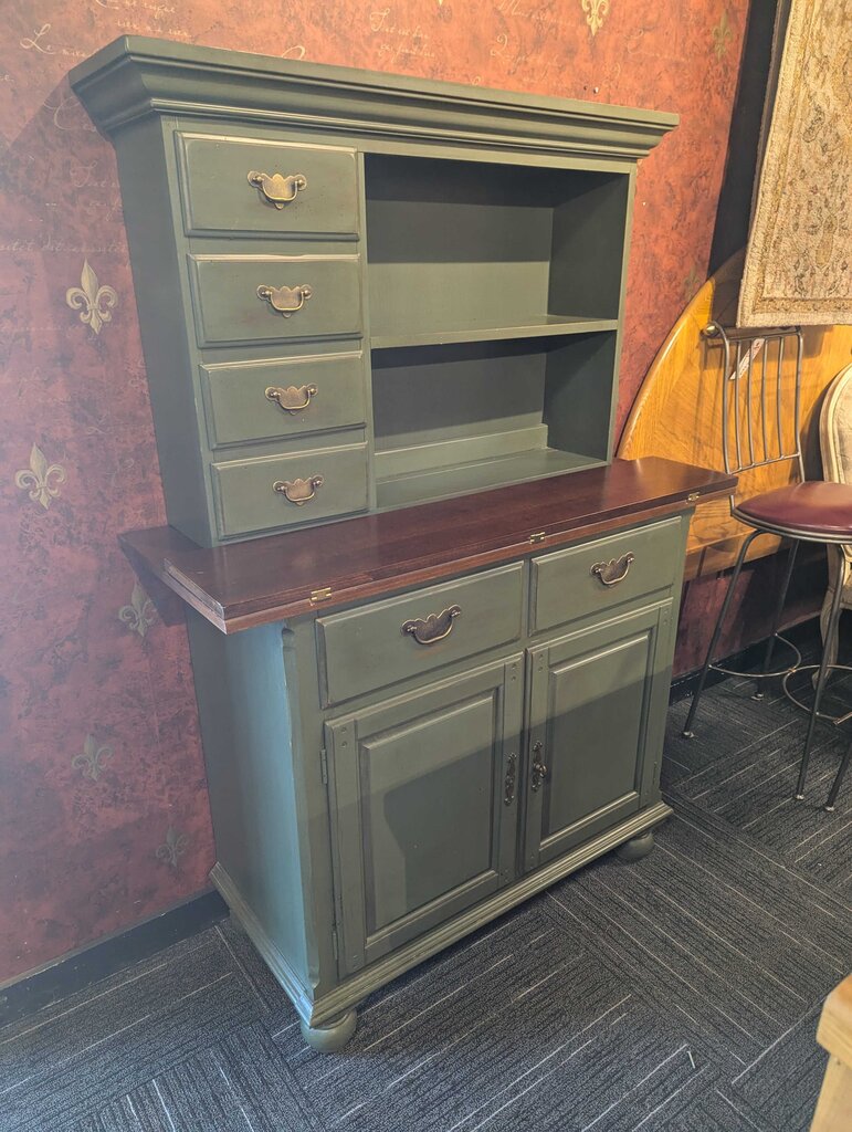 Vintage Green Sideboard with Wooden Top By Basset