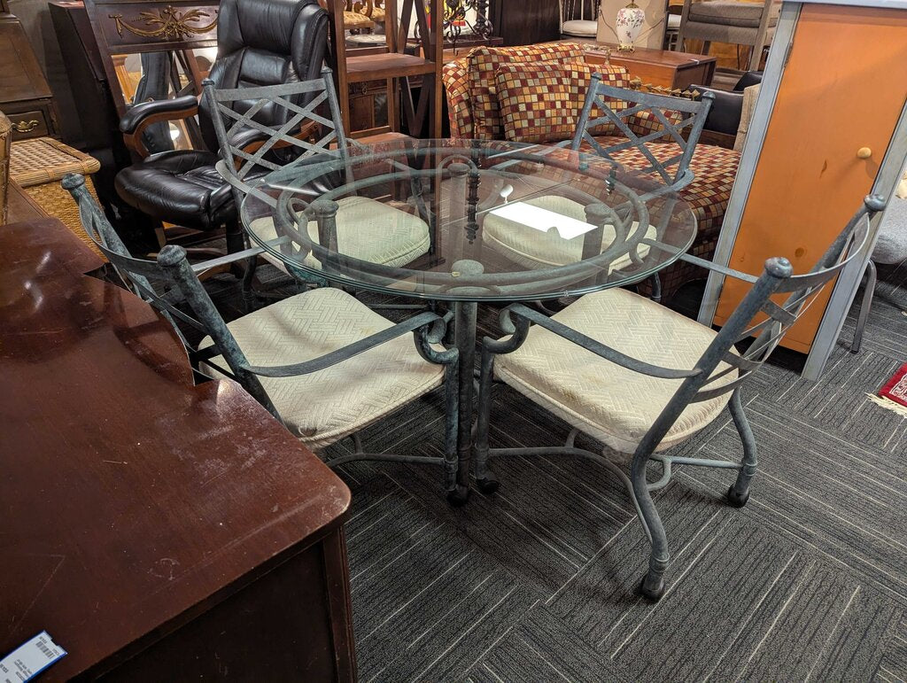 Vintage Glass Top Dining Table with Metal Chairs