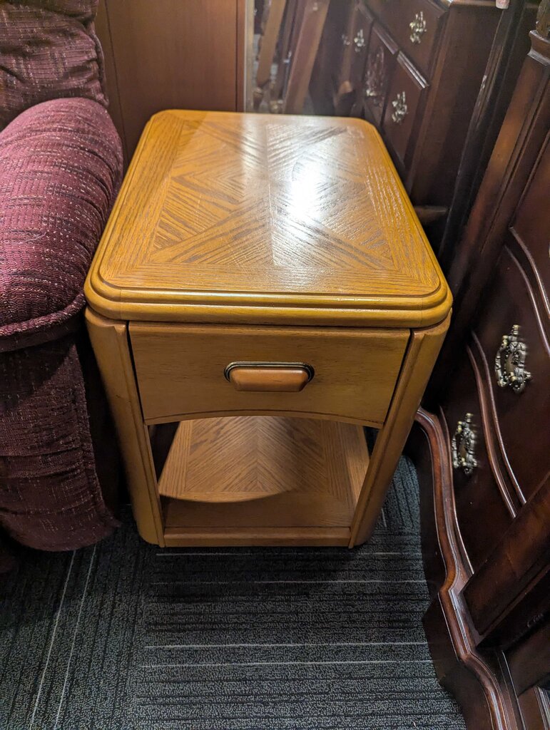 One Drawer Oak Finish Side Table