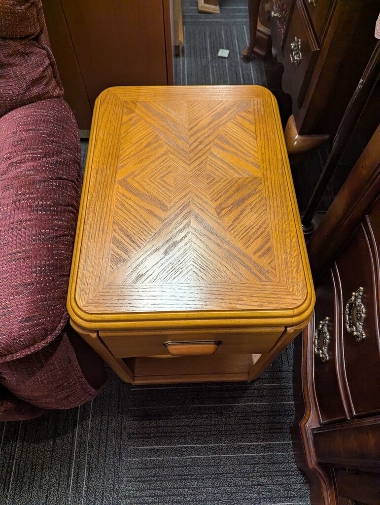 One Drawer Oak Finish Side Table