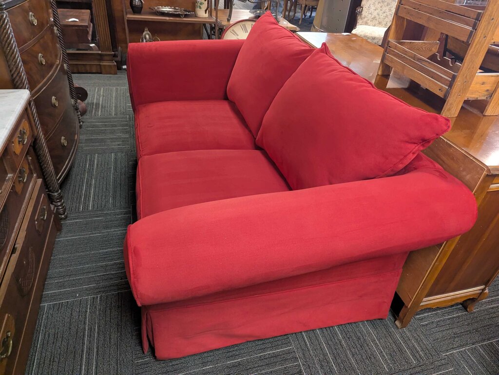 Modern Red Loveseat (includes green slip cover)