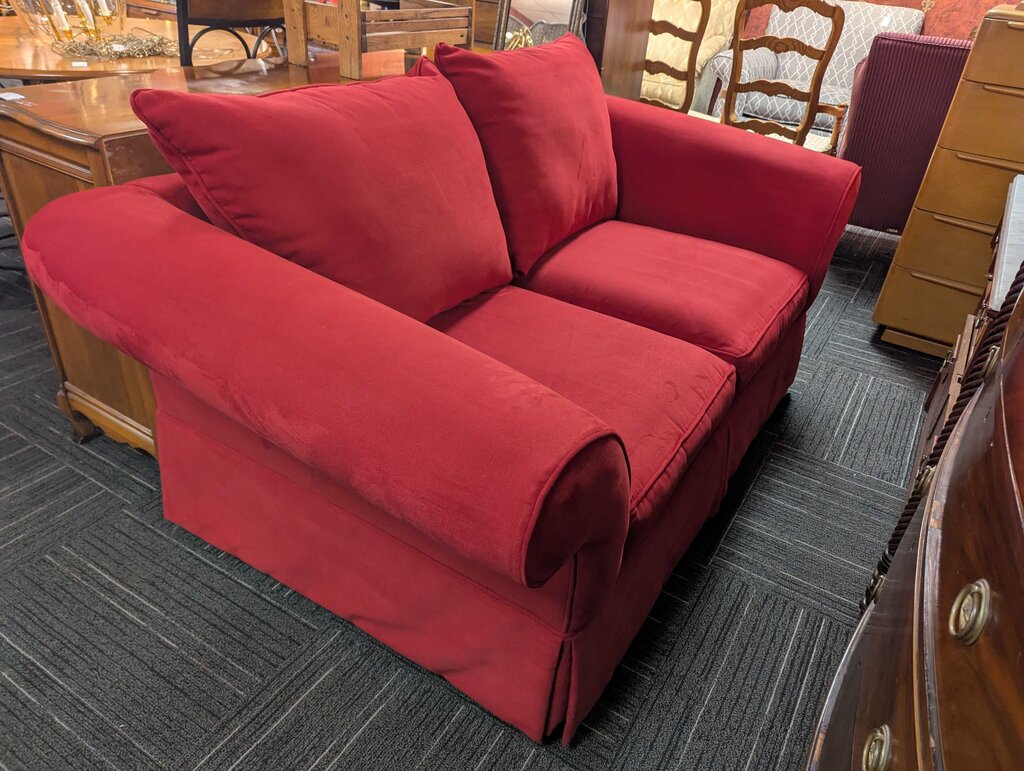 Modern Red Loveseat (includes green slip cover)