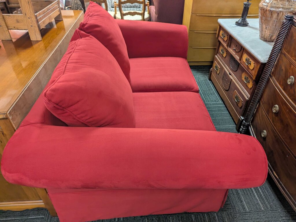 Modern Red Loveseat (includes green slip cover)
