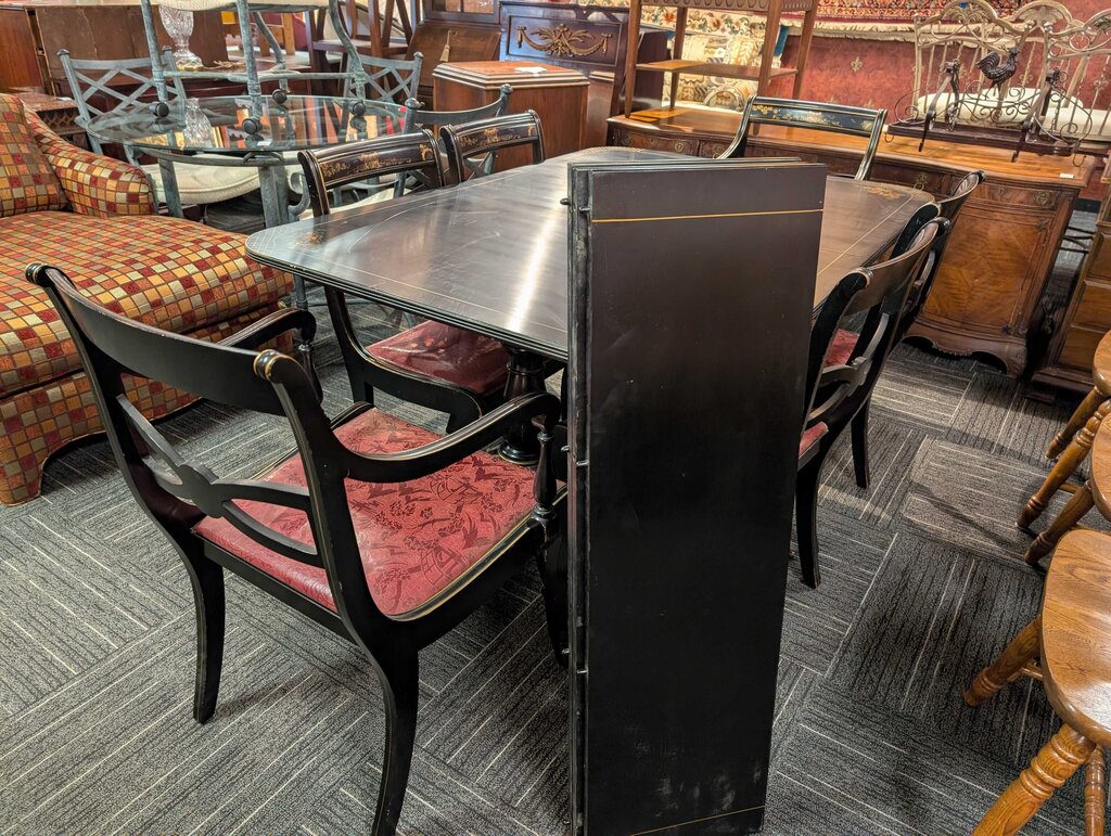 Vintage Paint Decorated Table With Six Chairs
