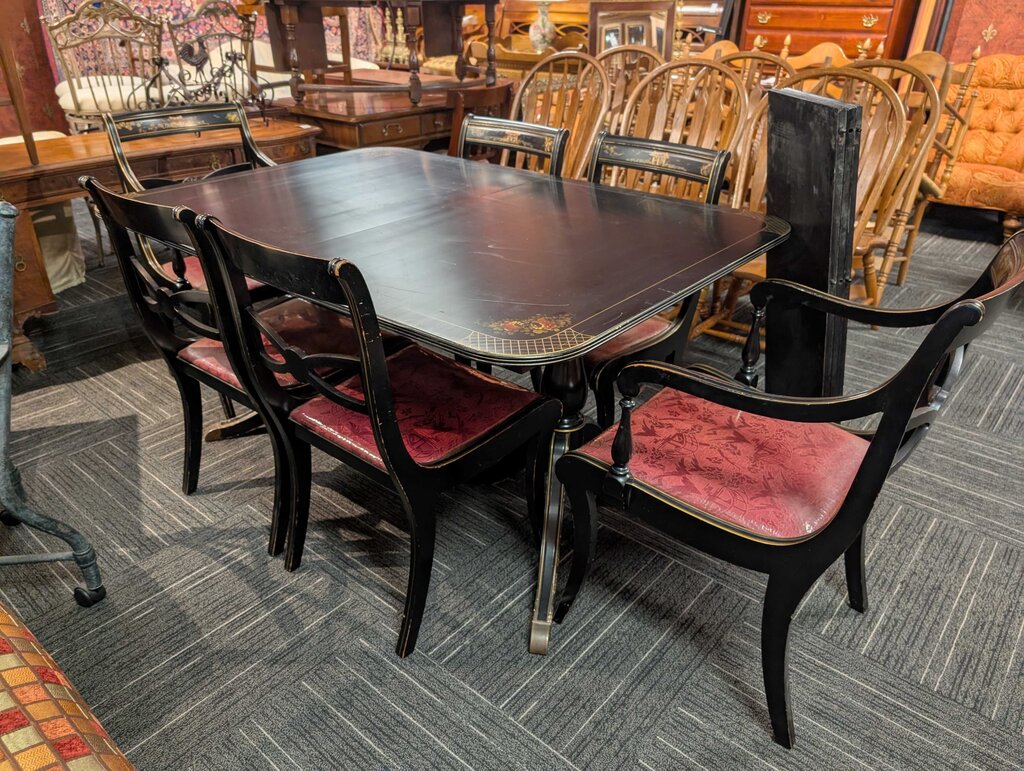 Vintage Paint Decorated Table With Six Chairs