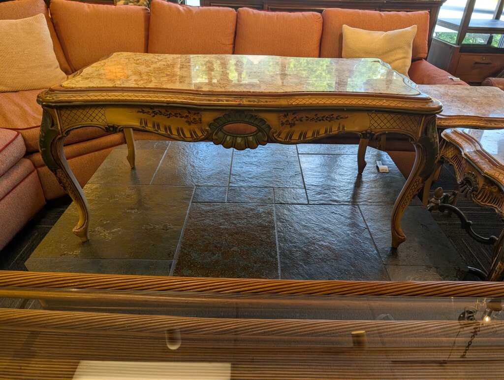 Vintage French Marble Top Paint Decorated Coffee Table