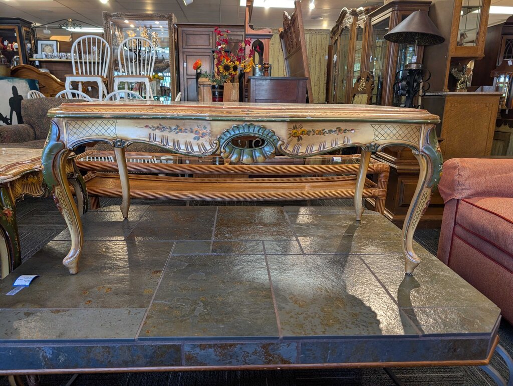 Vintage French Marble Top Paint Decorated Coffee Table