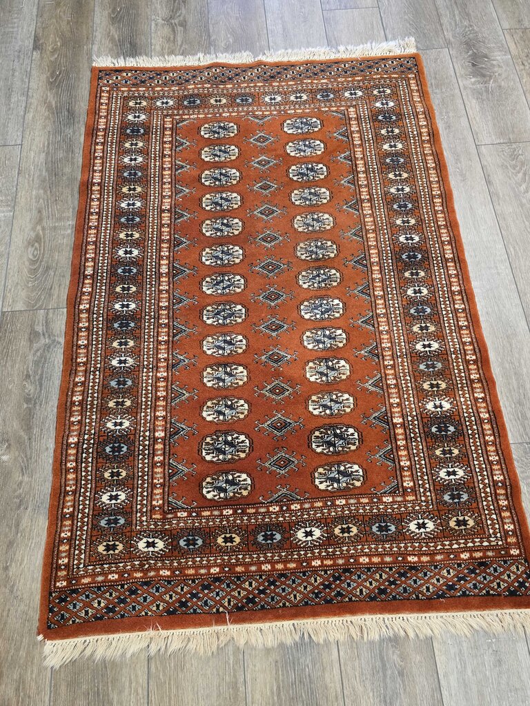 Vintage Hand Woven Bokara Wool Carpet 6'3" by 3'3"