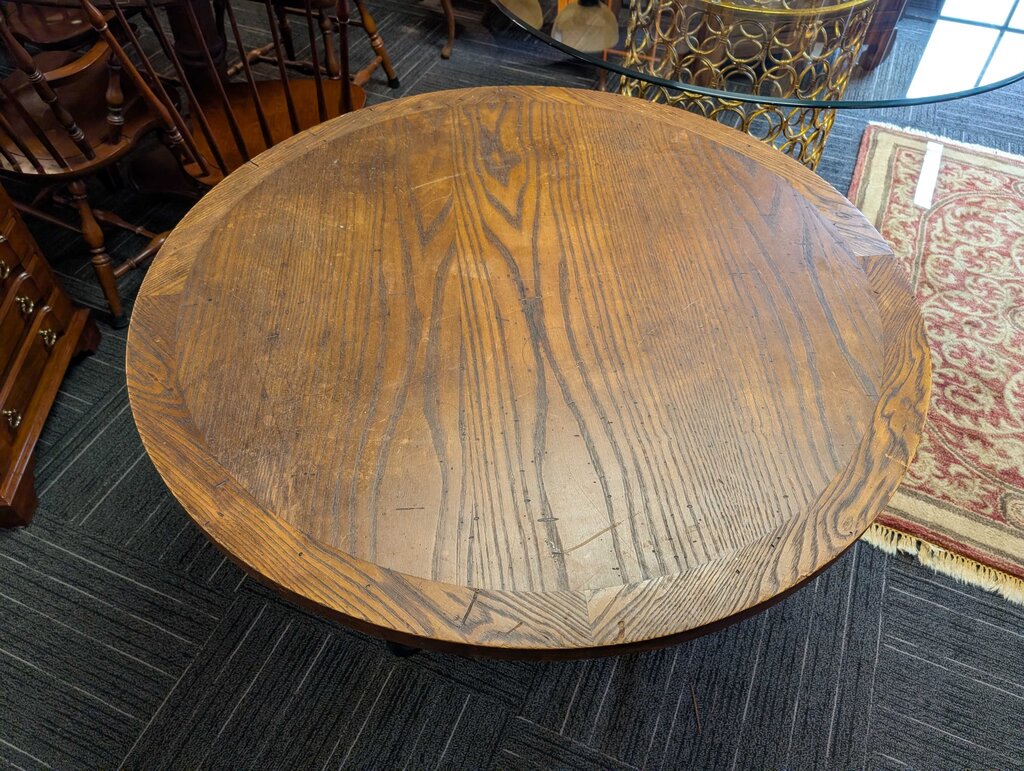 Rustic Oak Top Center Table / Dining Table w/ Wrought Iron Base
