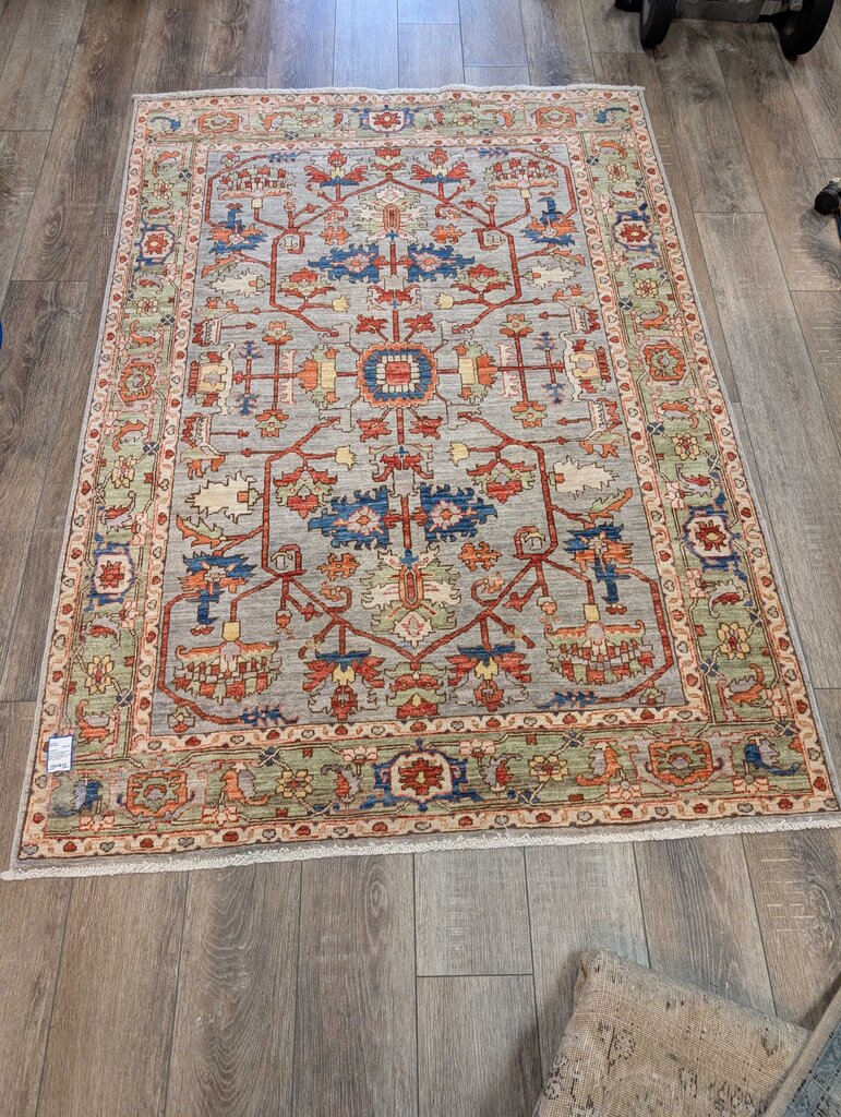 Stunning Contemporary Hand Woven Heriz - Serapi Wool Rug w/ Soft Grey & Dark Blues Tones 6'5" by 4'5"