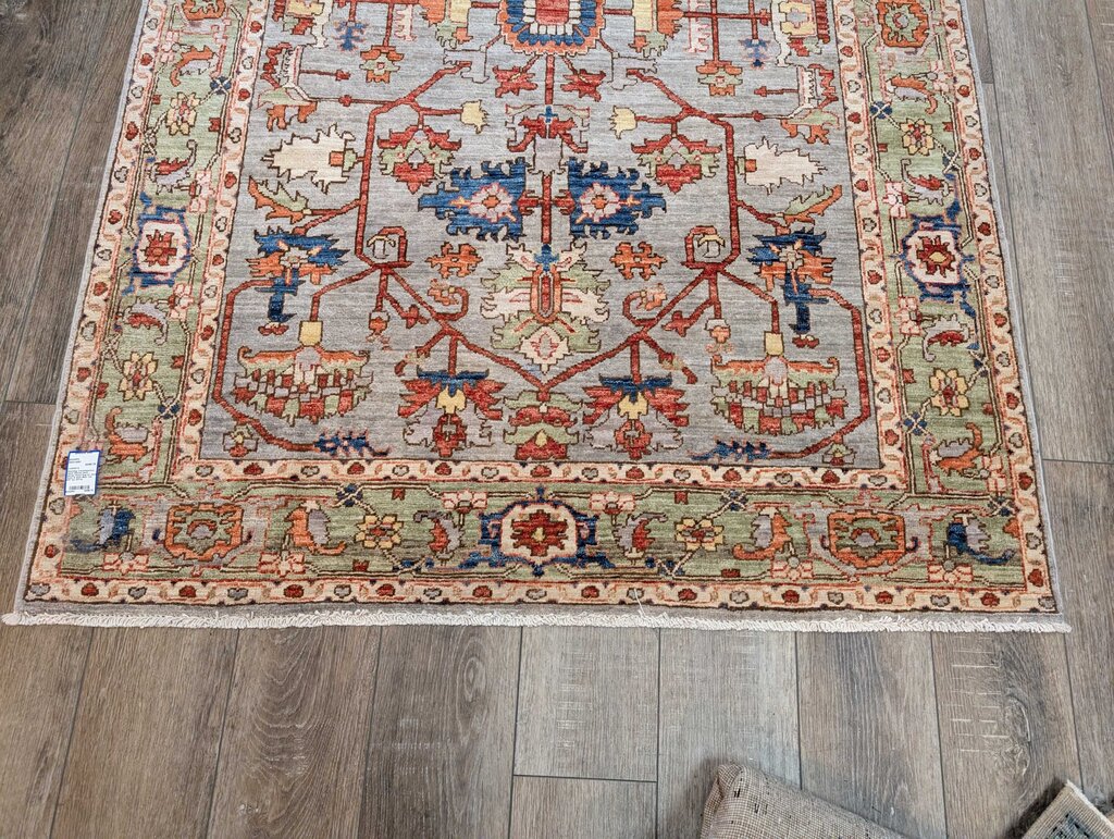 Stunning Contemporary Hand Woven Heriz - Serapi Wool Rug w/ Soft Grey & Dark Blues Tones 6'5" by 4'5"