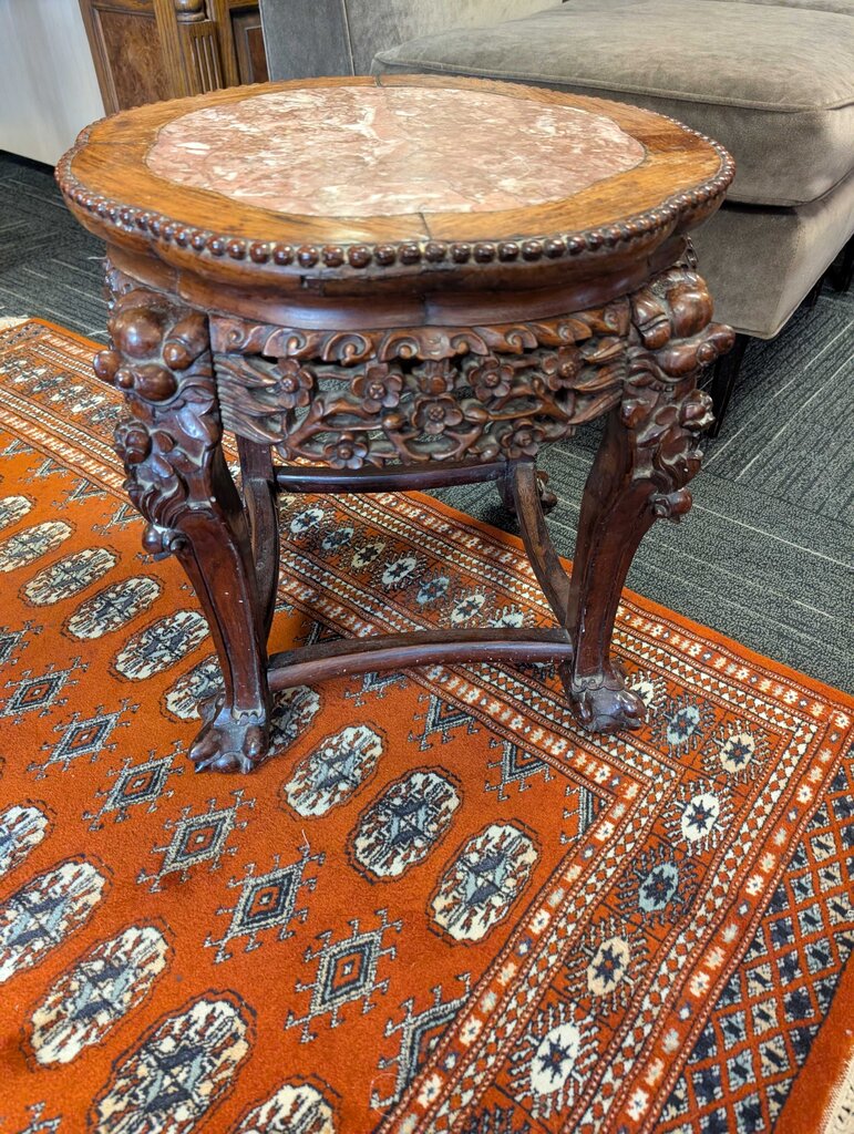 Vintage Carved Asian Marble Top Stand