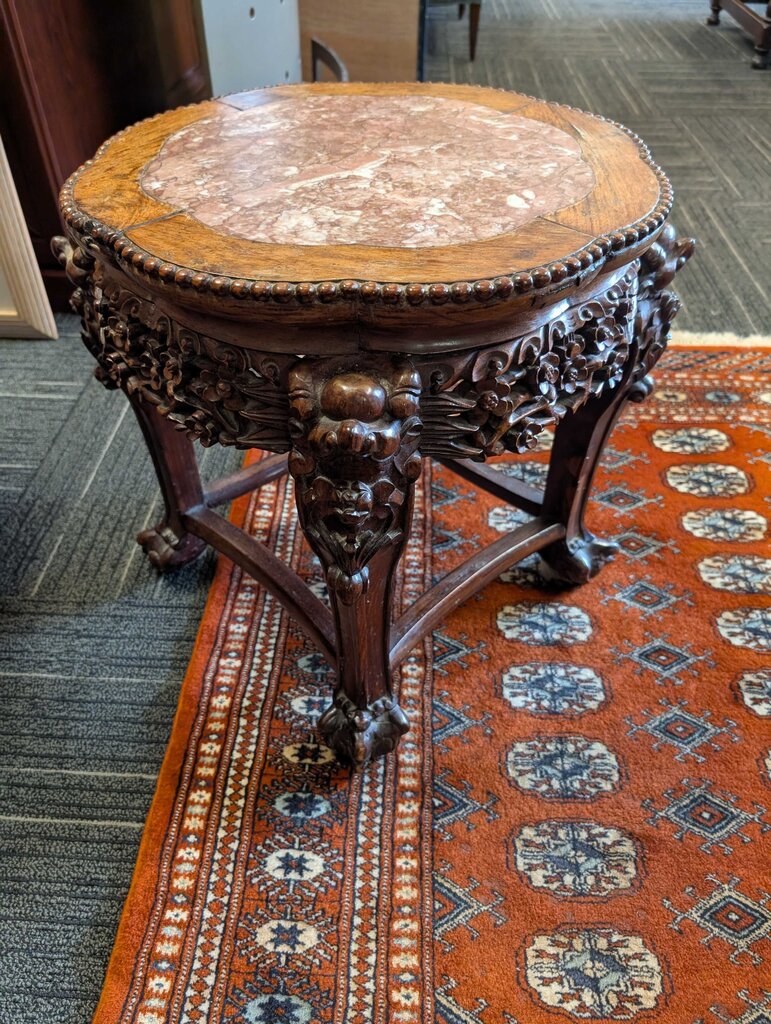Vintage Carved Asian Marble Top Stand