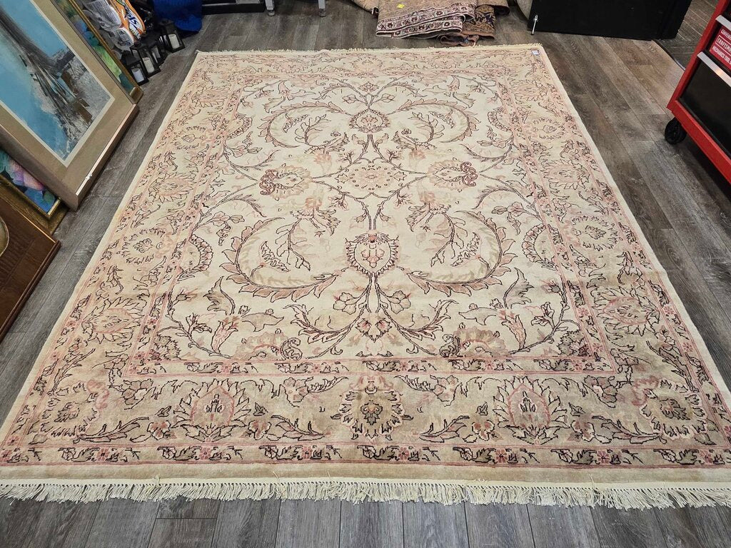Contemporary Hand Woven Fine Wool Pile Persian Tabriz-Inspired Floral Rug 10'5 by 8'4"