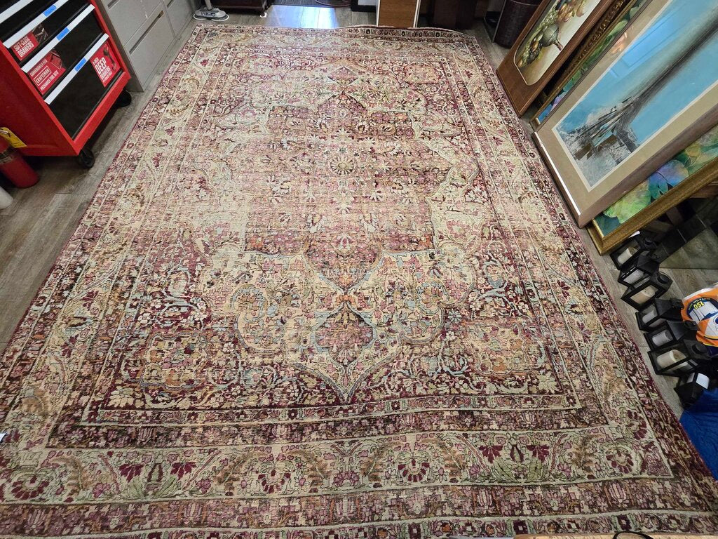 Antique Hand Woven Lavar Kerman Wool Persian Carpet Circa 1900 14' by 9'9"