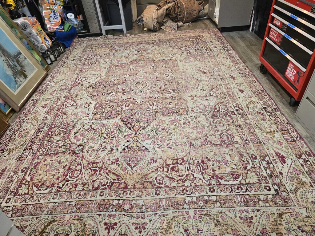 Antique Hand Woven Lavar Kerman Wool Persian Carpet Circa 1900 14' by 9'9"