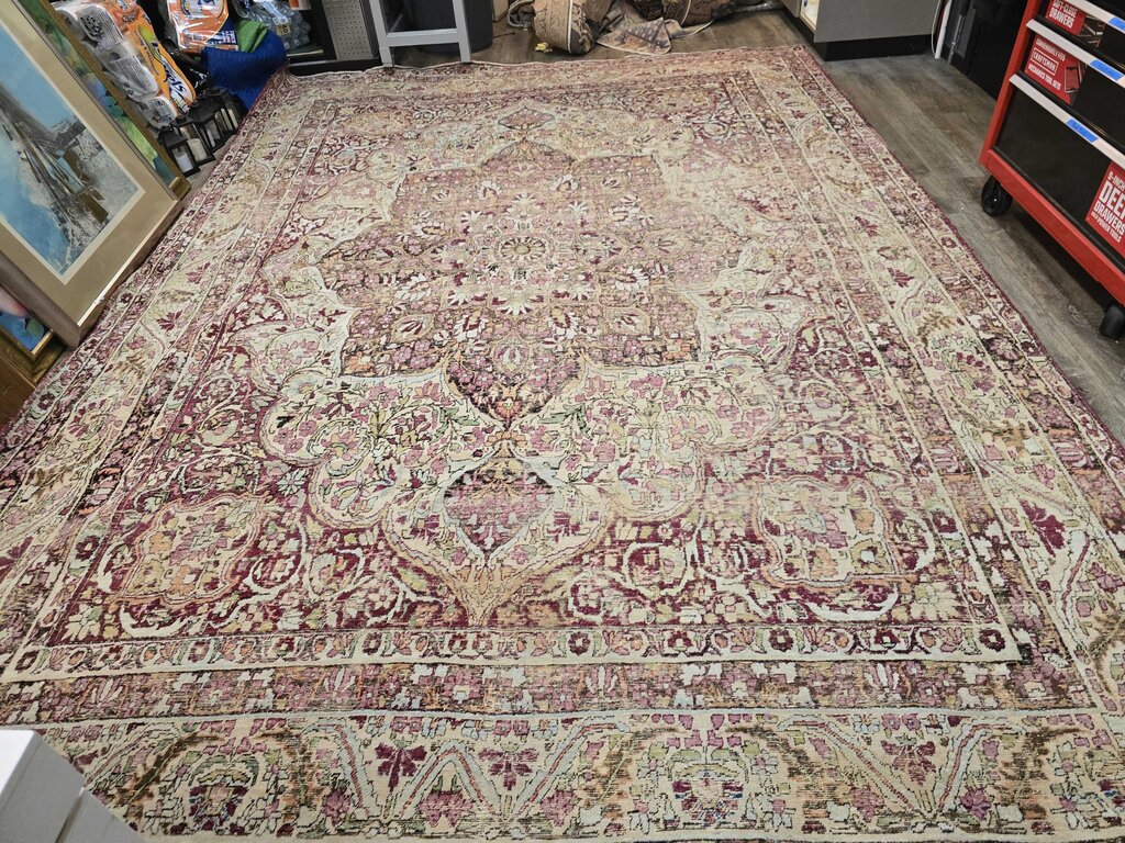 Antique Hand Woven Lavar Kerman Wool Persian Carpet Circa 1900 14' by 9'9"