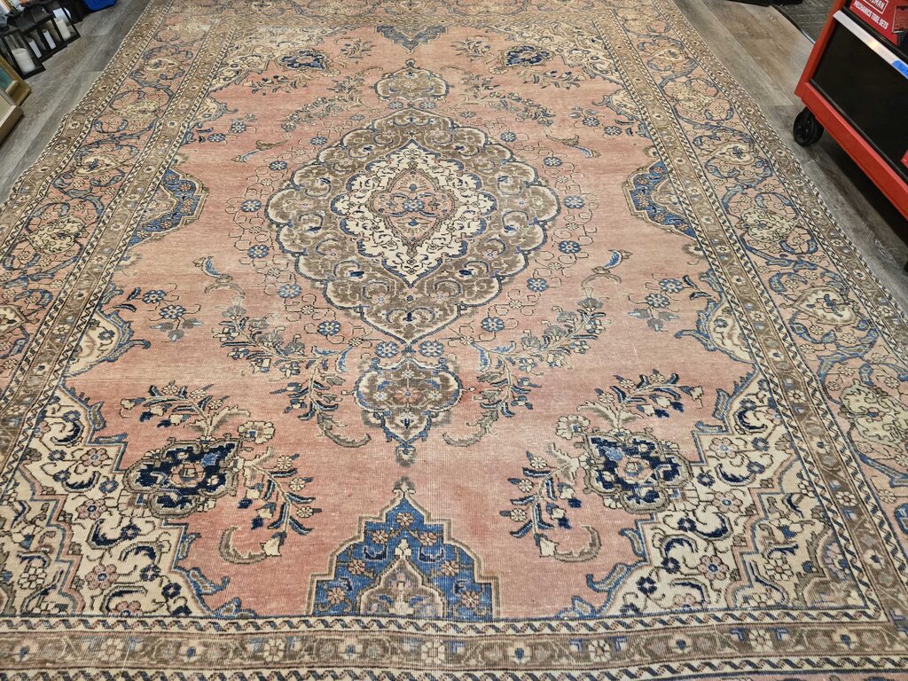 Antique Revival Hand Woven Flat Weave Wool Kerman Revival Rug 12'8" by 9'2"