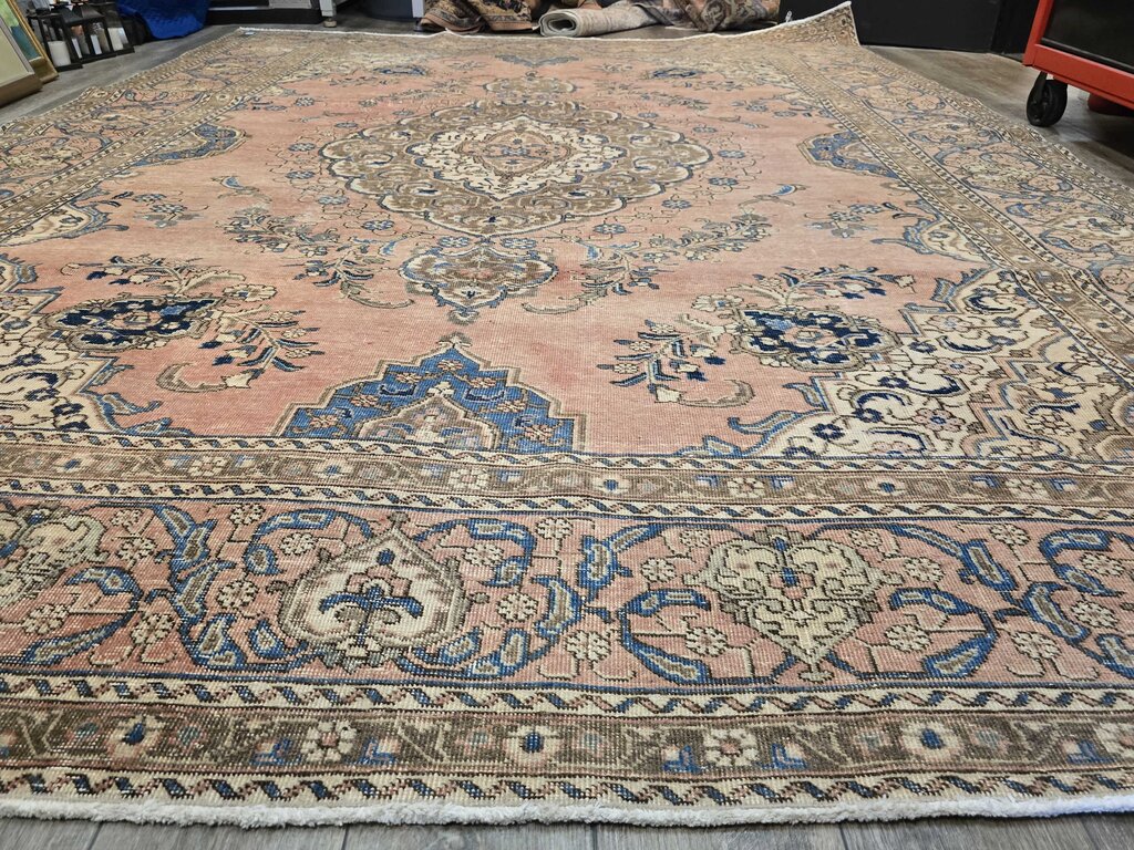 Antique Revival Hand Woven Flat Weave Wool Kerman Revival Rug 12'8" by 9'2"