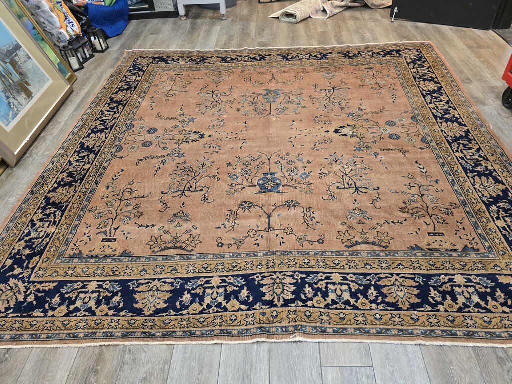 Fabulous Antique Persian Kerman Low Pile Wool Rug Circa 1900 9' by 9'
