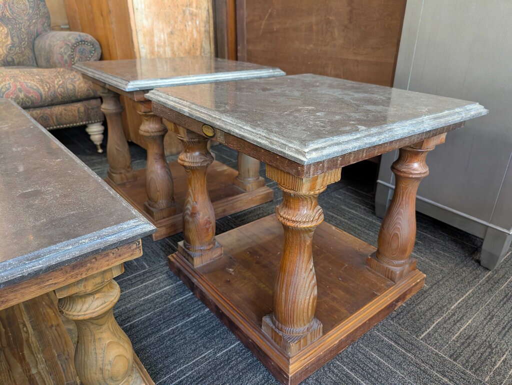 Pair Of Granite Top Recycled Wood Side Tables By Arhaus Furniture
