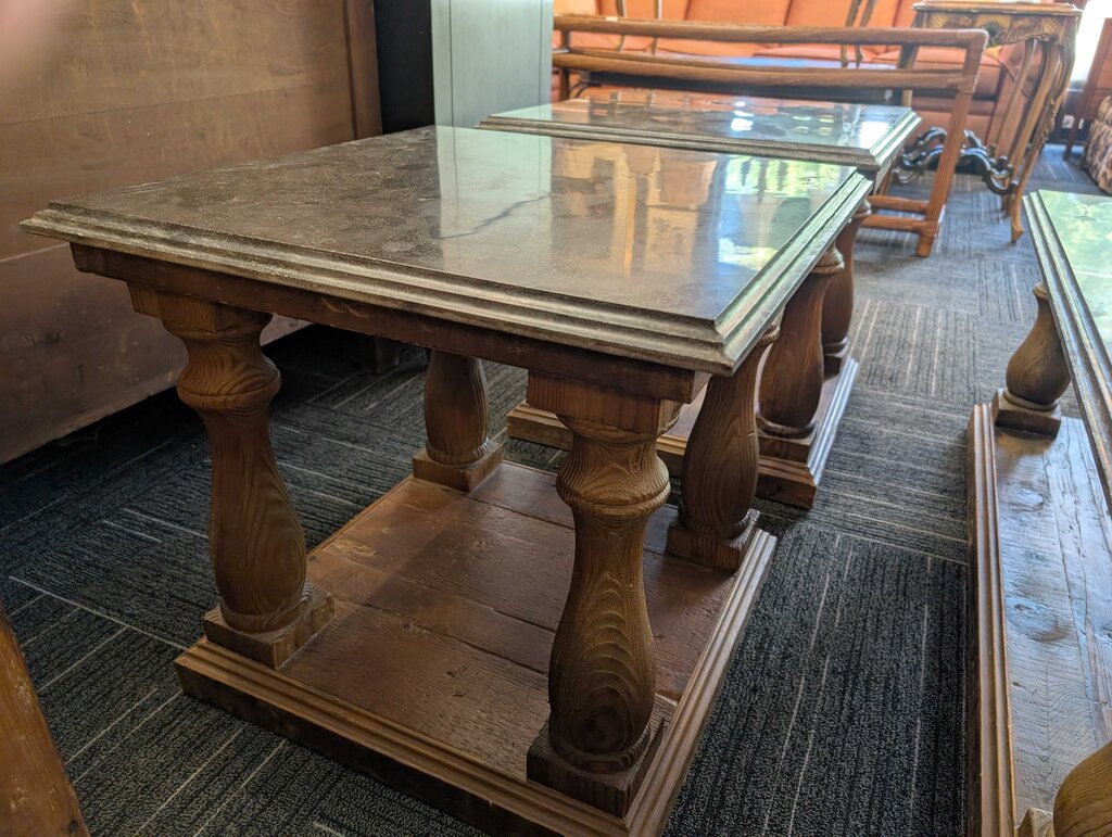 Pair Of Granite Top Recycled Wood Side Tables By Arhaus Furniture