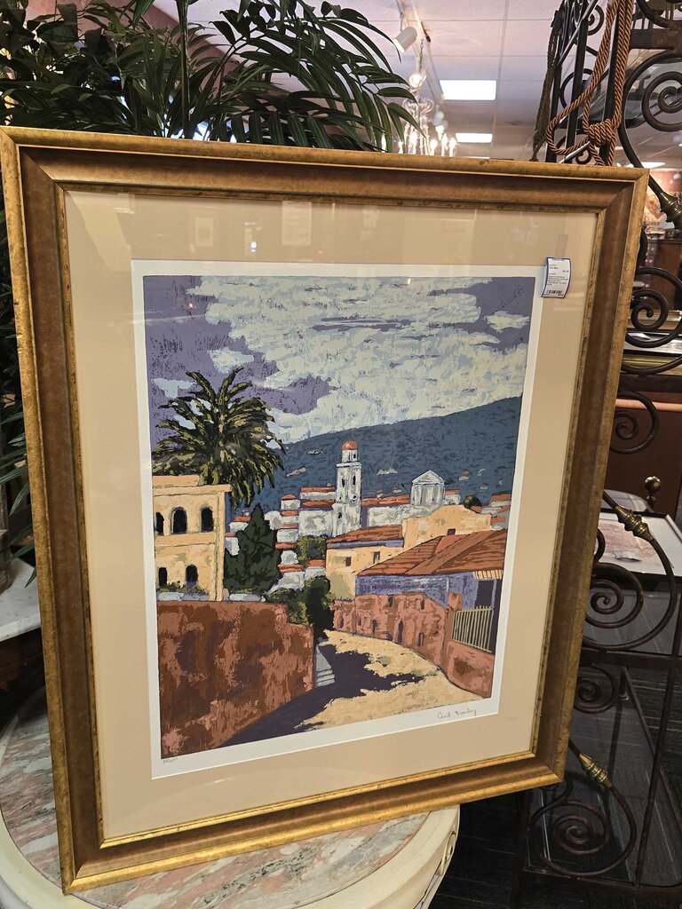 Signed & Numbered Mediterranean Serigraph Silkscreen Print "Villefranche" by Cecil Everly