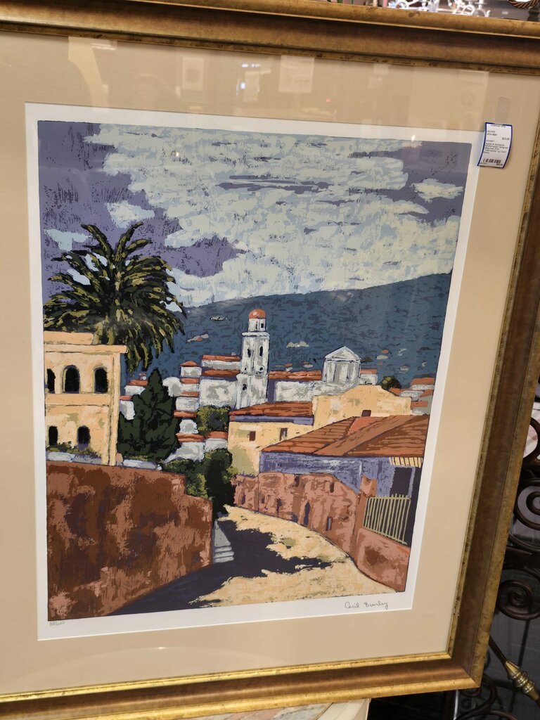 Signed & Numbered Mediterranean Serigraph Silkscreen Print "Villefranche" by Cecil Everly