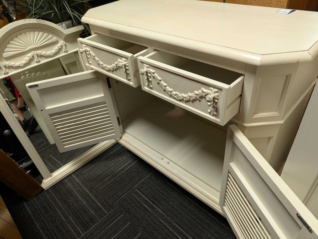 Modern White One Drawer Cabinet w/ Mirror