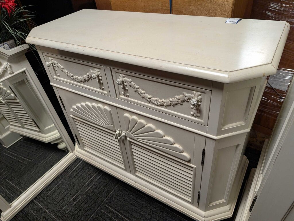 Modern White One Drawer Cabinet w/ Mirror