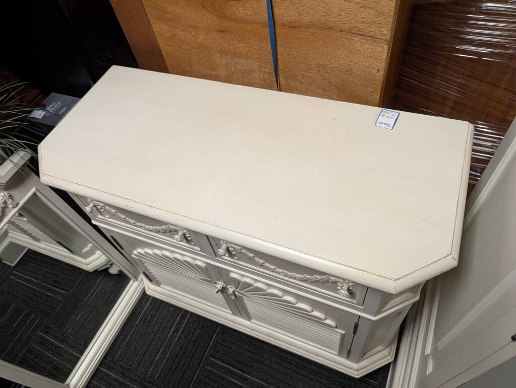 Modern White One Drawer Cabinet w/ Mirror
