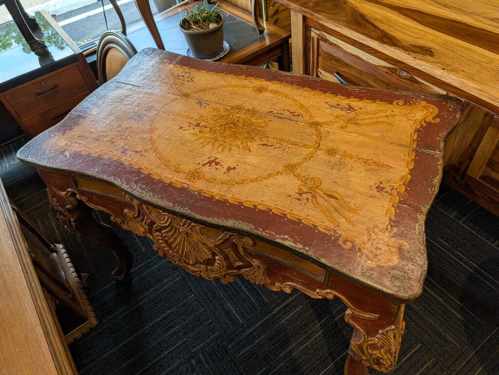 Paint Decorated Carved Table