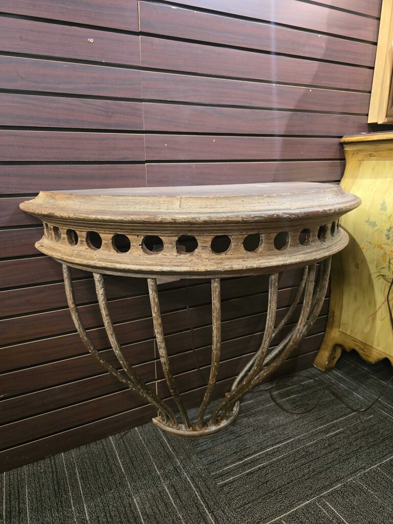 Heavy Wrought Spanish Iron Rustic Demilune Wall Mounted Console