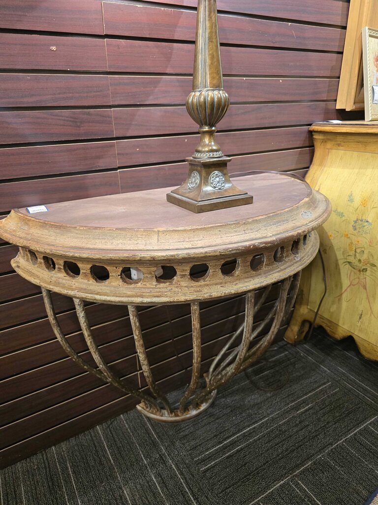 Heavy Wrought Spanish Iron Rustic Demilune Wall Mounted Console