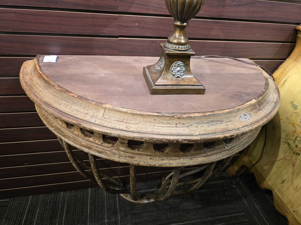 Heavy Wrought Spanish Iron Rustic Demilune Wall Mounted Console