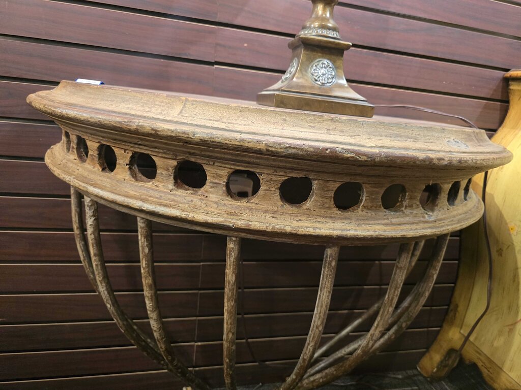 Heavy Wrought Spanish Iron Rustic Demilune Wall Mounted Console